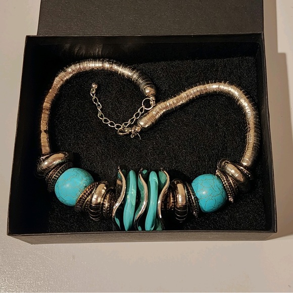 Statement Necklace w/Large Reconstructed Turquoise Elements - Picture 6 of 11